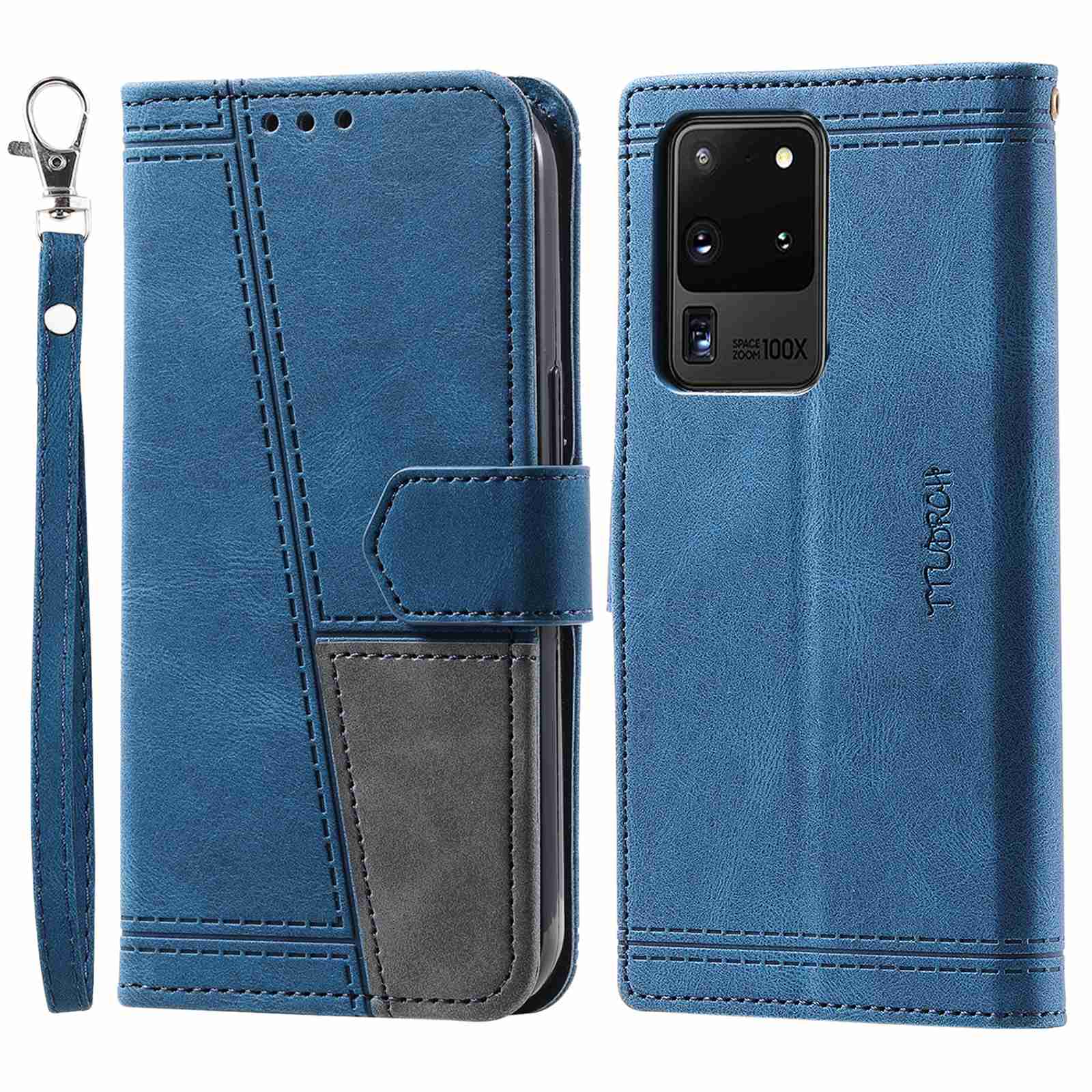 TTUDRCH For Samsung Galaxy S20 Ultra 4G/5G 004 Splicing Skin-touch PU Leather RFID Blocking Phone Case Wallet Stand Cover - Blue TTUDRCH For Samsung Galaxy S20 Ultra 4G/5G 004 Splicing Skin-touch PU Leather RFID Blocking Phone Case Wallet Stand Cover - Blue